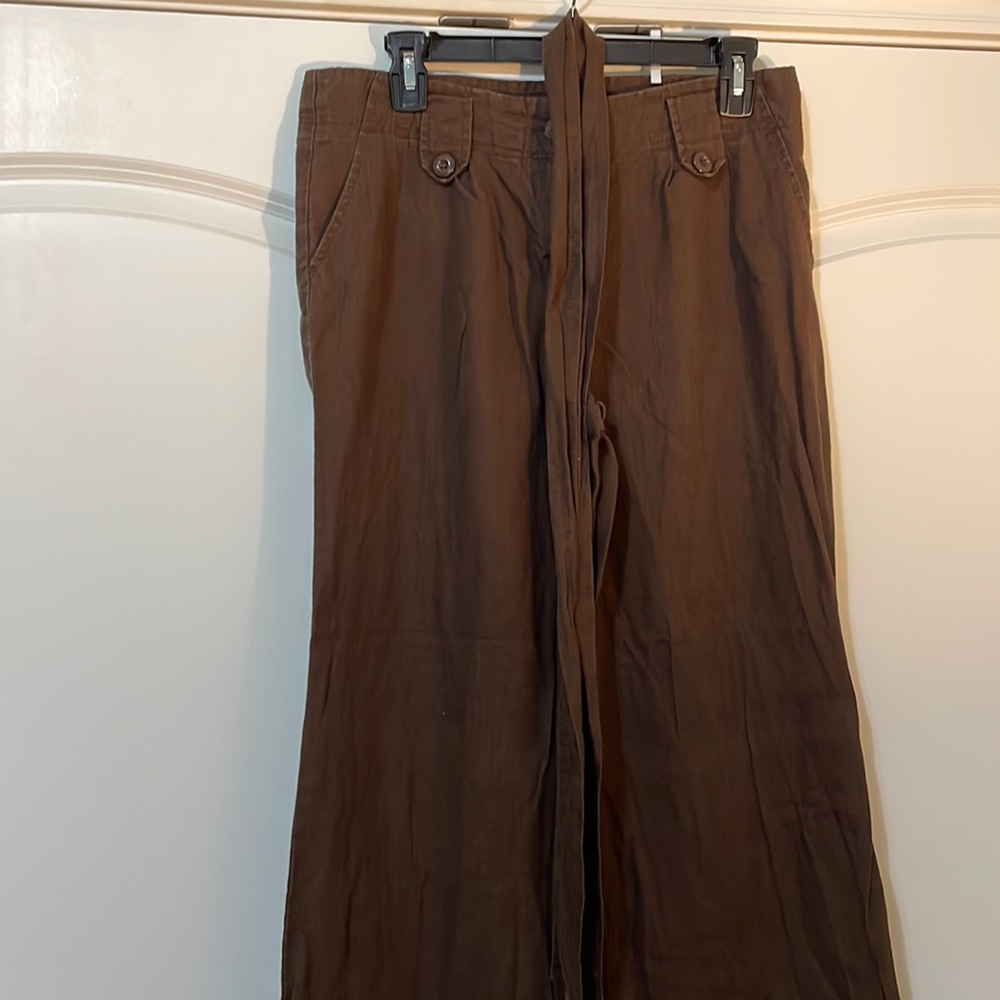 Wide-leg Brown Linen Pants